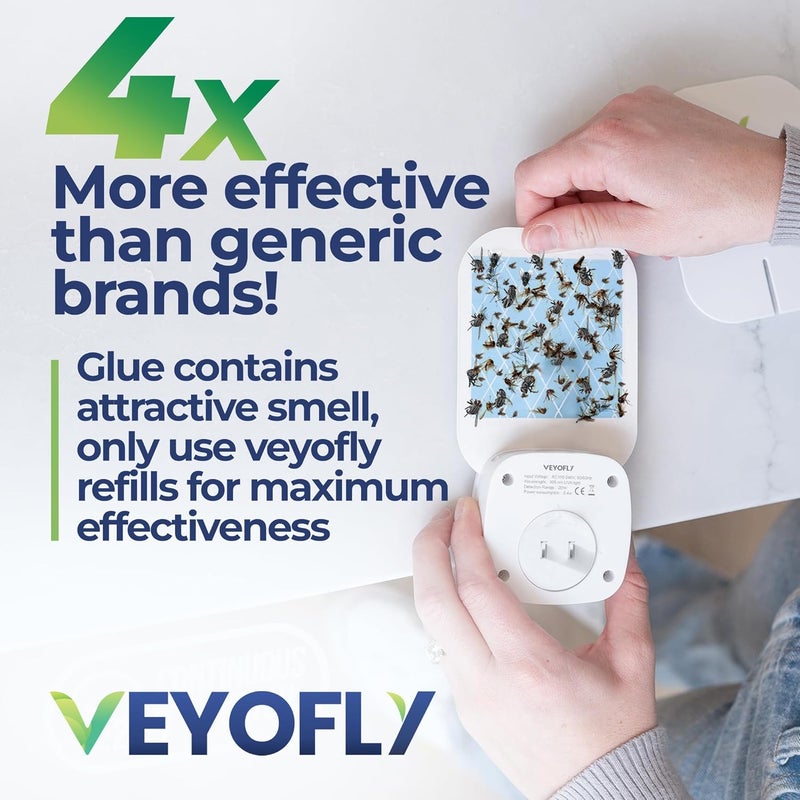VEYOFLY Fly Trap Indoor, Fruit Fly Traps for Indoors, (4 Device + 12 Refills) Gnat Traps for House Indoor, Fly Catcher Indoor, Plug in Light Flying Insect Trap, Bug Light Killer, Fly Trap - Image 5